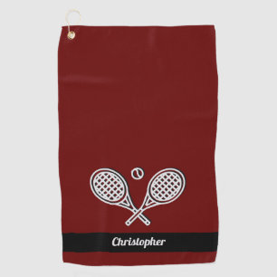 Toalla De Golf Jugador de tenis Monograma Rojo Nombre bola de ten