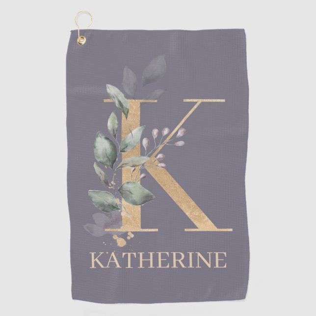 Toalla De Golf K Monograma Floral personalizado (Anverso)