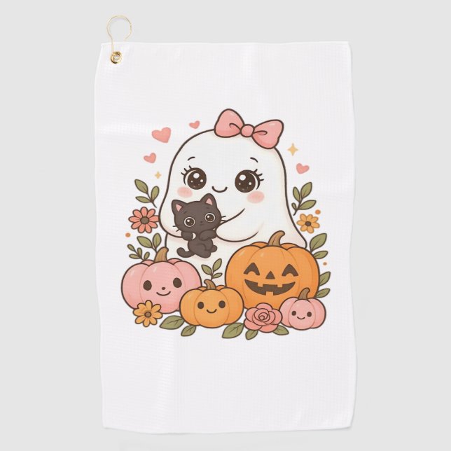 Toalla De Golf Kawaii Ghost Halloween Black Cat Pumpkin Fall Spoo (Anverso)