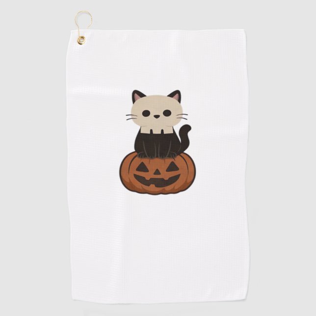 Toalla De Golf Kawaii Halloween Cat y calabaza Classic T-Shirt (Anverso)