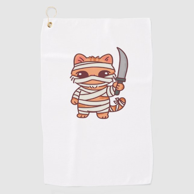 Toalla De Golf Kawaii Halloween Mummy Cat con la espada Classic T (Anverso)