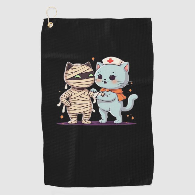 Toalla De Golf Kawaii Halloween Pals Mummy & Nurse cat Sobrevalor (Anverso)