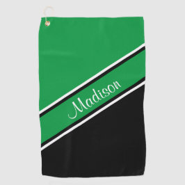 Toalla De Golf Kelly Green Black Diagonal Stripe Script Name