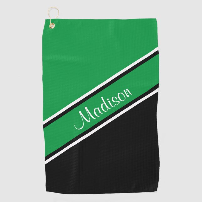 Toalla De Golf Kelly Green Black Diagonal Stripe Script Name (Anverso)