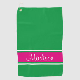 Toalla De Golf Kelly Green Pink Stripe Script Name