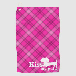 Toalla De Golf Kiss My Putt Funny Pink Plaid Dachshund Golf Towel