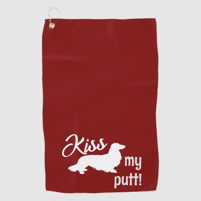 Toalla De Golf Kiss My Putt Long Hair Dachshund Cheeky Golf Towel (Anverso)