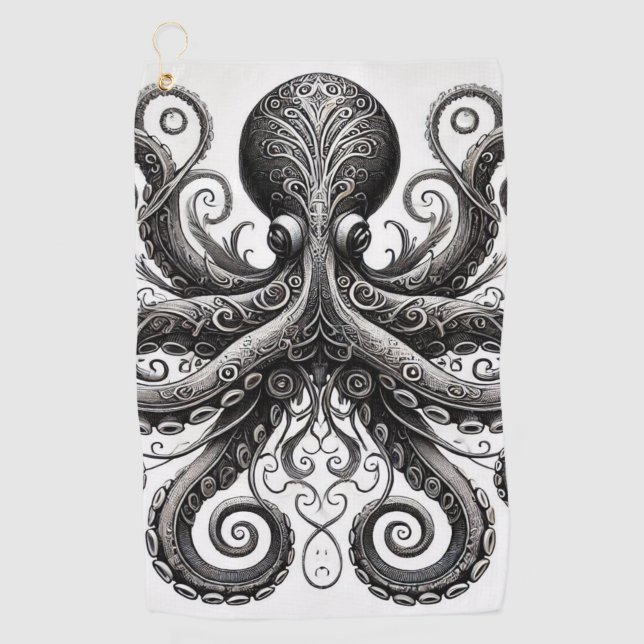 Toalla De Golf Kraken Steampunk Octopus Ornate Black (Anverso)