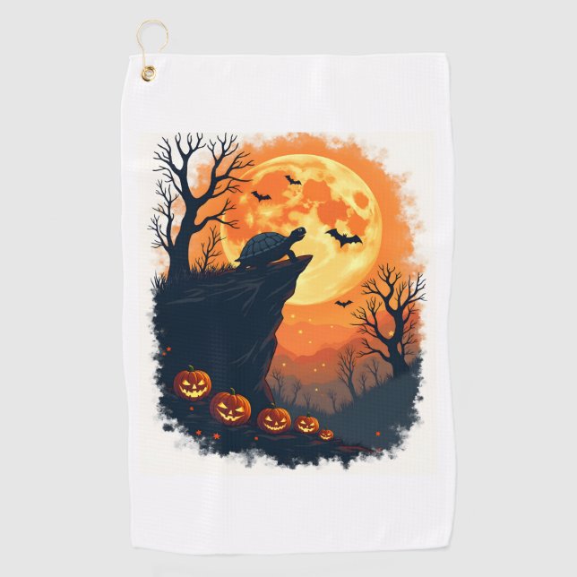 Toalla De Golf La divertida Tortoise Halloween Silhouette Spooky  (Anverso)