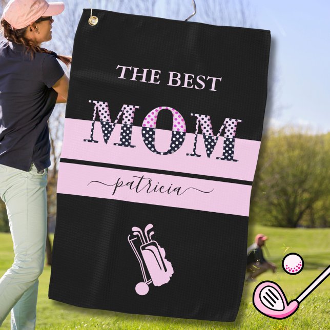 Toalla De Golf La mejor letra rosada negra de mamá (Subido por el creador)