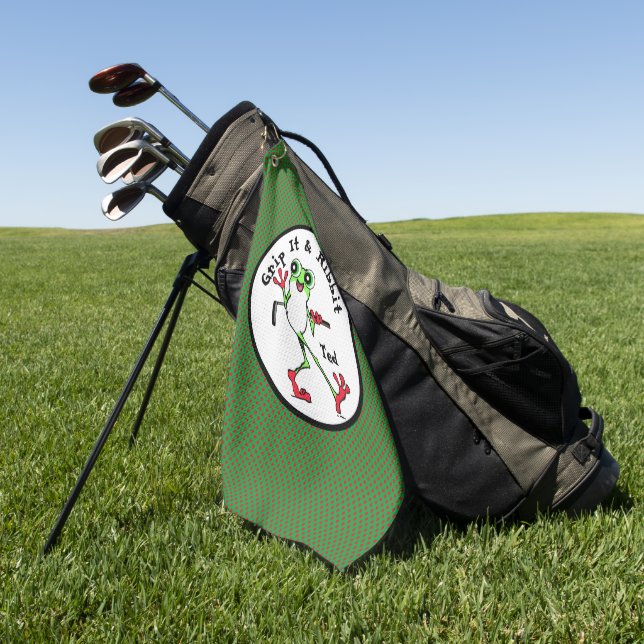 Toalla De Golf La rana de golf la agarró y Ribbit Funny Personali (Verde)