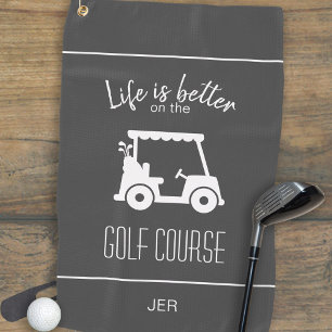 Toalla De Golf La vida es mejor en el campo de golf Monograma gri