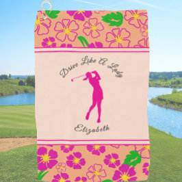 Toalla De Golf Lady Golfer Naranja Rosa Preppy Nombre personaliza