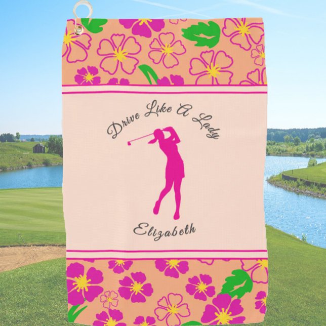 Toalla De Golf Lady Golfer Naranja Rosa Preppy Nombre personaliza (Subido por el creador)