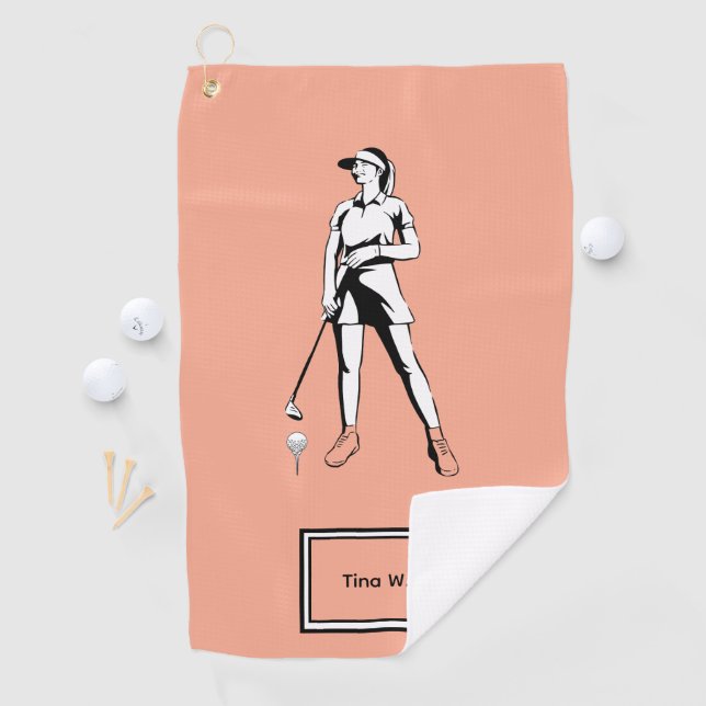 Toalla De Golf Lady Golfer Nombre y año personalizados (In situ)