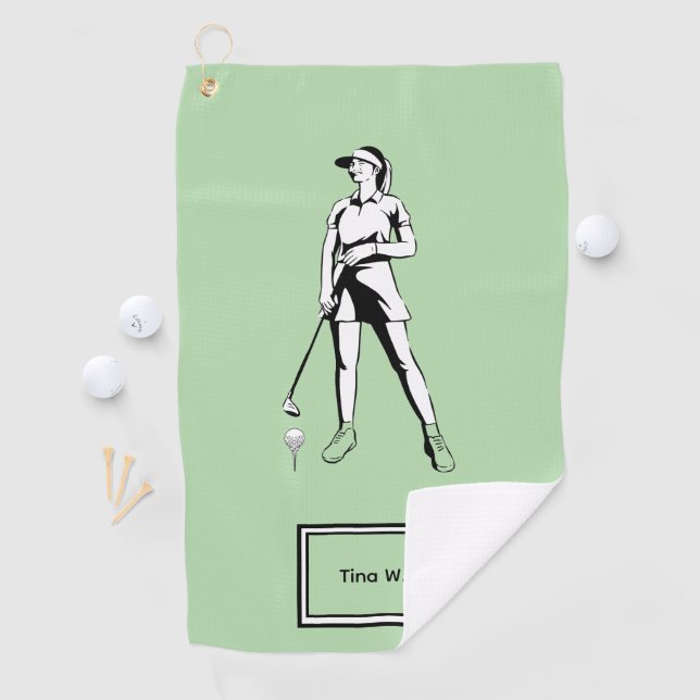 Toalla De Golf Lady Golfer Nombre y año personalizados (In situ)