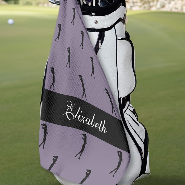 Toalla De Golf Lady Golfer Patrón de nombre personalizado Púrpura (Subido por el creador)