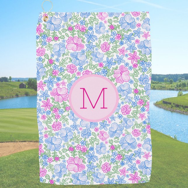 Toalla De Golf Lady Golfer Pink Blue Preppy Custom Initial Ladies (Subido por el creador)
