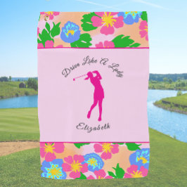 Toalla De Golf Lady Golfer Pink Floral Preppy Custom Name Ladies