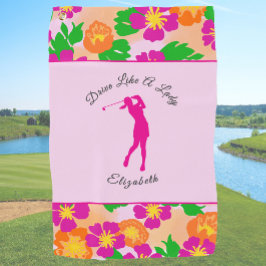 Toalla De Golf Lady Golfer Pink Floral Preppy Custom Name Ladies