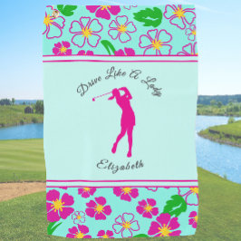 Toalla De Golf Lady Golfer Pink Floral Preppy Custom Name Ladies