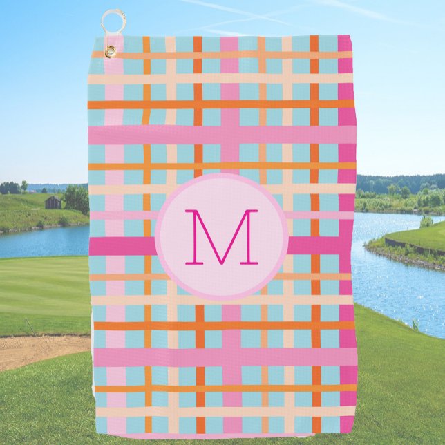 Toalla De Golf Lady Golfer Pink sage plaid Preppy Personalizados (Subido por el creador)