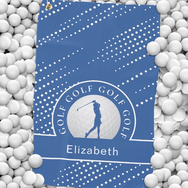 Toalla De Golf Lady Golfer Silhouette Patrón deportivo Moda Blue  (Lady Golfer Silhouette Sports Pattern Chic Blue Go Golf Towel)