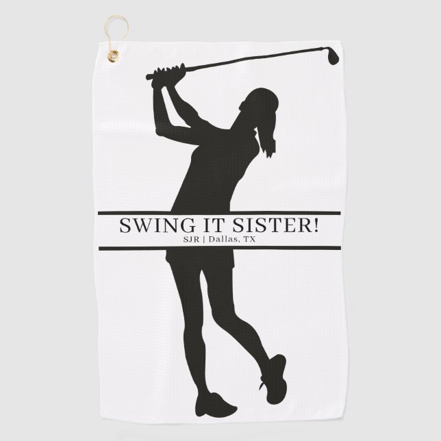 Toalla De Golf Lady Golfer Silhouette Personalized Monogram (Anverso)