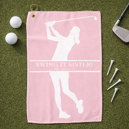 Toalla De Golf Lady Golfer Silhouette Personalized Monogram