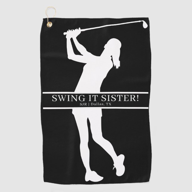 Toalla De Golf Lady Golfer Silhouette Personalized Monogram  (Anverso)