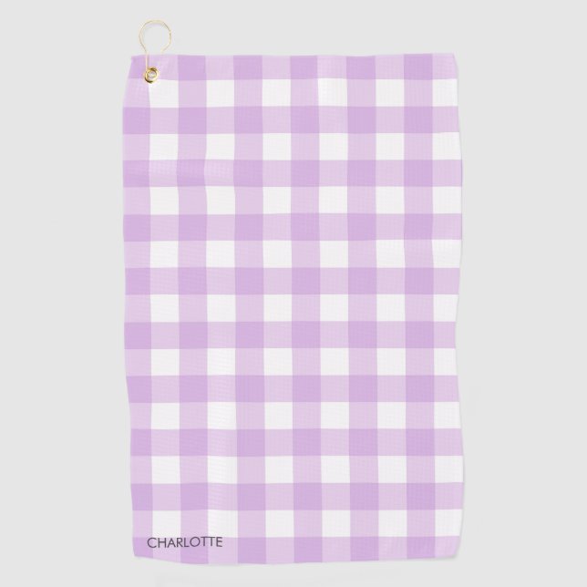 Toalla De Golf Lavanda artesanal personalizada Lilac Gingham Plai (Anverso)