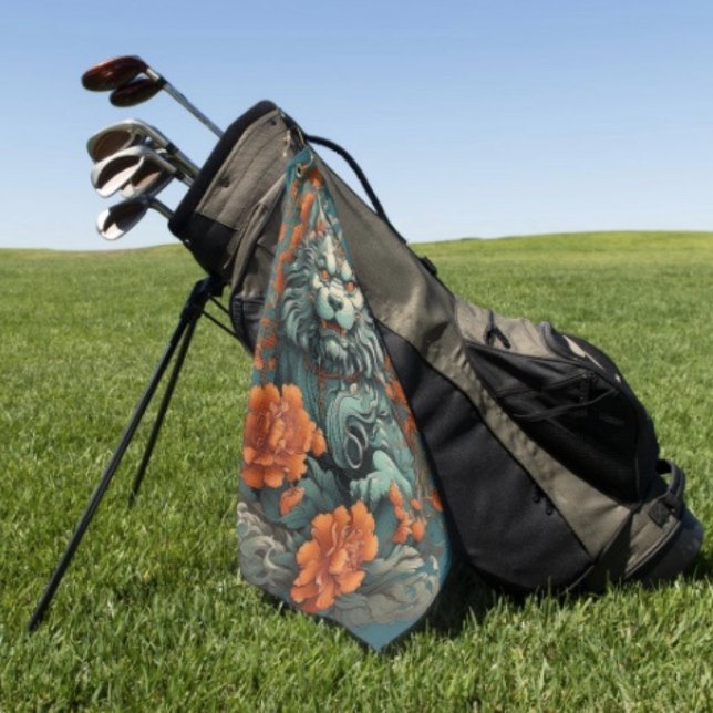 Toalla De Golf León de la Flu Sabiduría  (Asian Lion Head Golf Towel  poly blend D: 16" x 24". Grommet brass plated hook. Machine washable.)