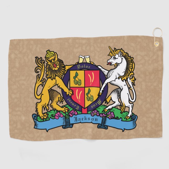 Toalla De Golf León y Unicornio Rampant Escudo de cerveza (Horizontal)