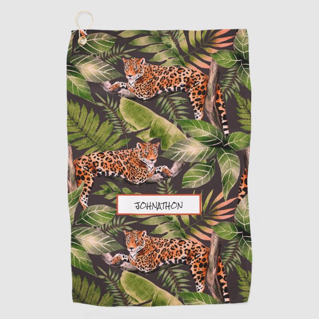 Toalla De Golf Leopard Watercolor Jungle Name (Anverso)