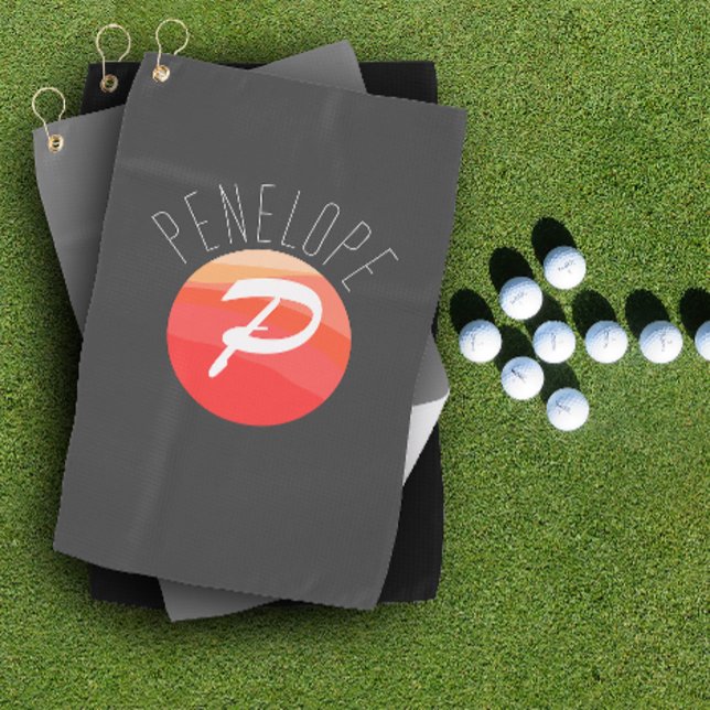 Toalla De Golf Letra monograma moderna P naranja coral gris rosa (Subido por el creador)