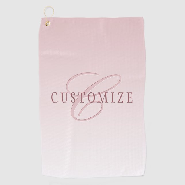 Toalla De Golf Letras y monograma elegantes | Rosa Ombre (Anverso)