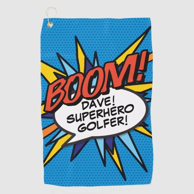 Toalla De Golf Libro de Cómics Divertido Personalizado BOOM (Anverso)