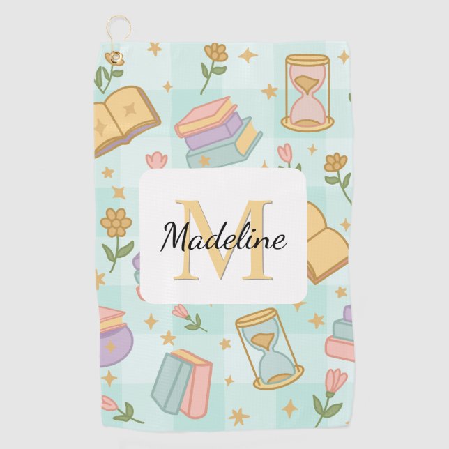 Toalla De Golf Libros Mágicos Personalizados Chica Escuela Verde  (Anverso)