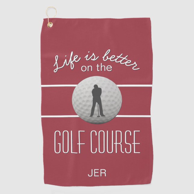 Toalla De Golf Life is Better Golfing Quote Inicials Crimson Red (Anverso)