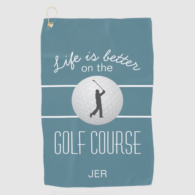 Toalla De Golf Life is Better Golfing Quote Initials Turquoise (Anverso)
