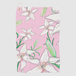 Toalla De Golf Lillies blancos sobre el Ilustracion de fondo rosa