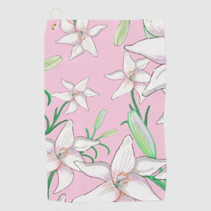 Toalla De Golf Lillies blancos sobre el Ilustracion de fondo rosa