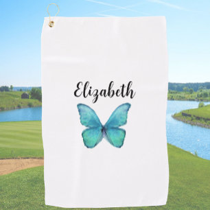 Toalla De Golf Lindas mariposas teal con nombre personalizado par