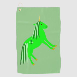 Toalla De Golf Lindo Unicornio Irlandés Verde y Dorado