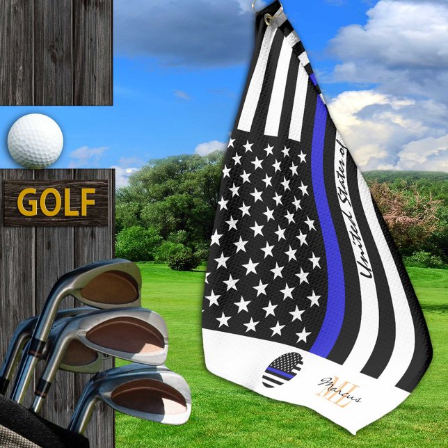Toalla De Golf Línea Azul delgada y policía, bandera estadouniden (Subido por el creador)