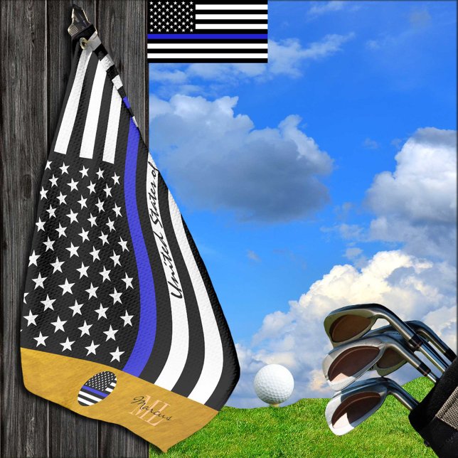 Toalla De Golf Línea Azul delgada y policía, bandera norteamerica (Subido por el creador)