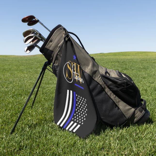 Toalla De Golf Línea Azul y nombre monogramado / Firma moderna (Verde)