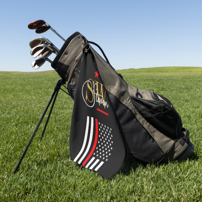 Toalla De Golf Línea roja y nombre monogramado / Firma moderna (Verde)