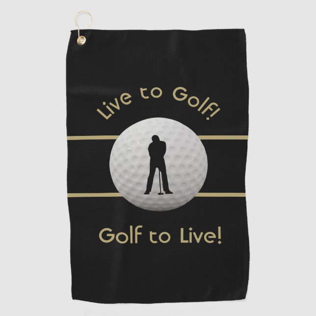 Toalla De Golf Live to Golf Quote Typography Black & Golden (Anverso)