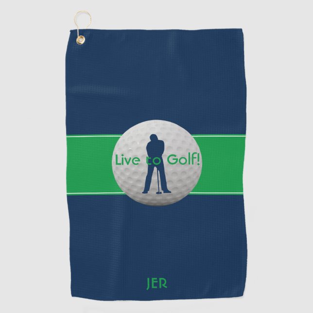 Toalla De Golf Live to Golf Quote Typography Blue Green Monograma (Anverso)